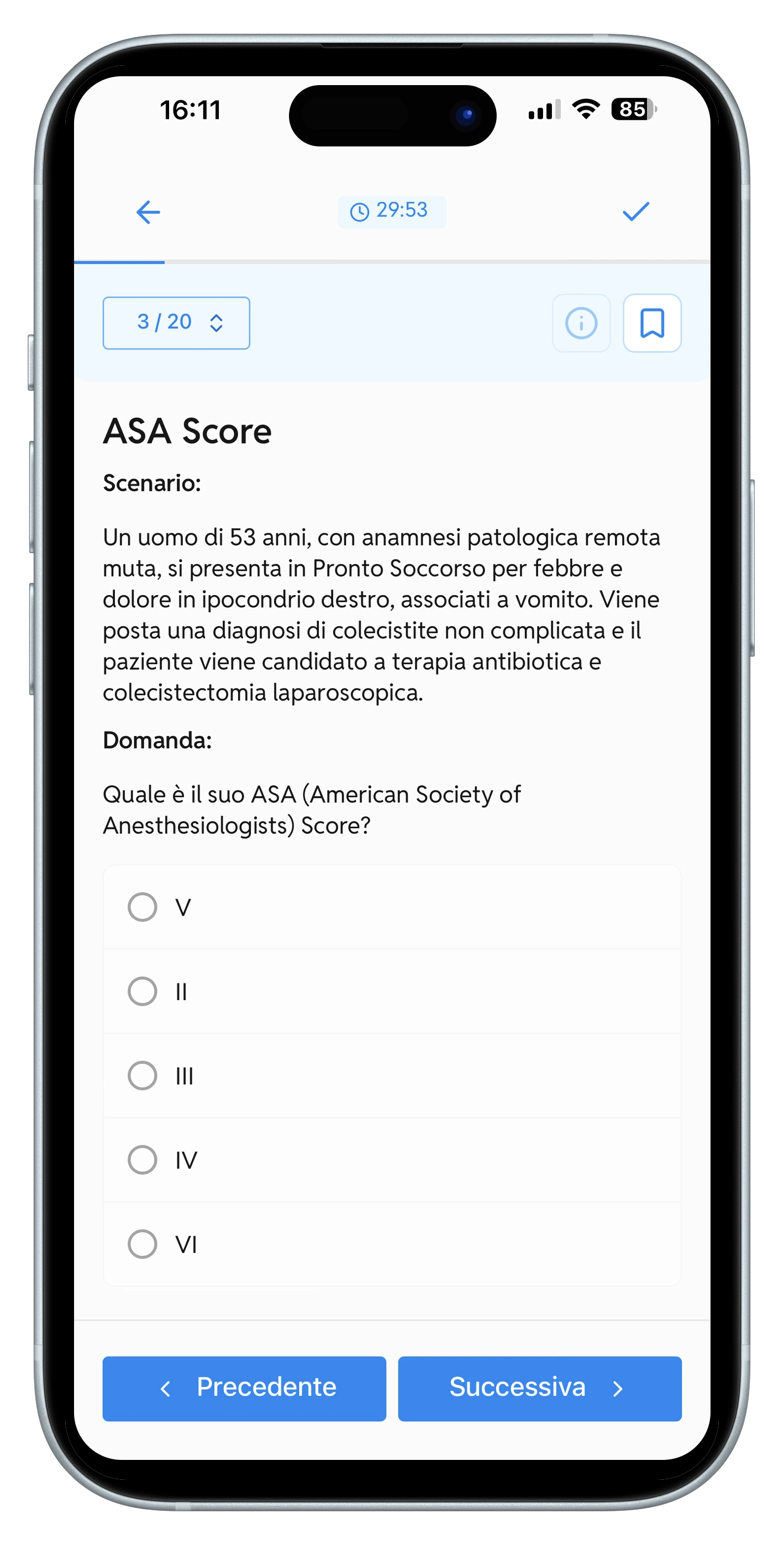 Schermata di simulazione quiz SpecialQuiz